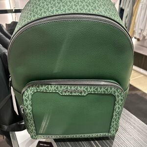 Michael Kors Cooper Canvas Backpack NWT two tone new with tag moss leather